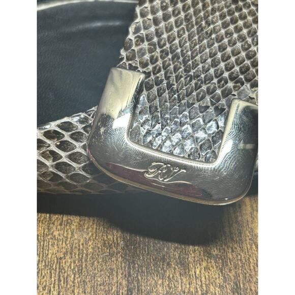 Roger Vivier Paris Snakeskin Print Open Toe Flats Gold Buckle Shoes Sz 35.5 - Picture 2 of 13